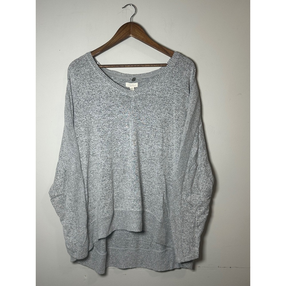 Cupio Woman Heather Gray V-Neck High Low Dolman Knit Sweater 1X